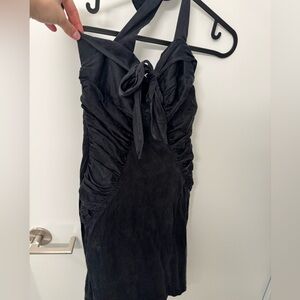 Betsey Johnson Black Ruched Halter Dress